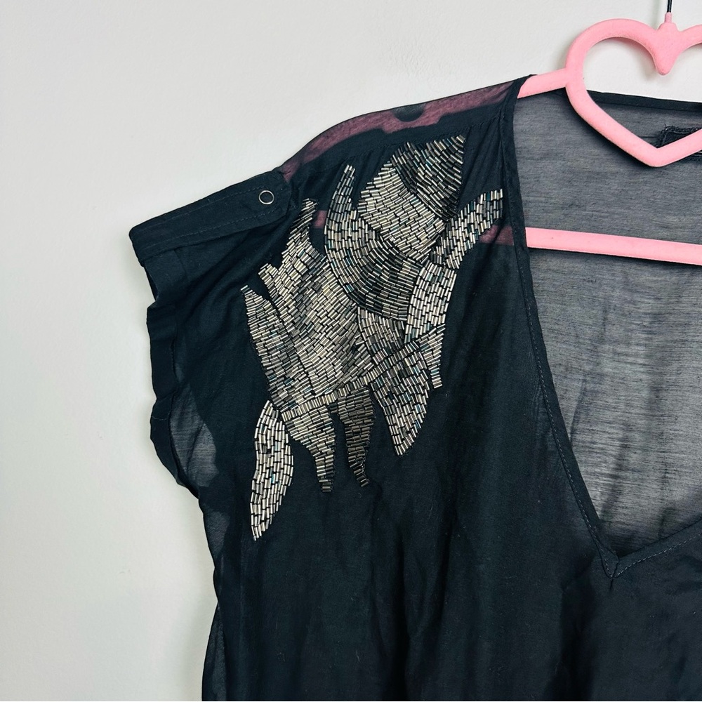Guess Black Sheer Blouse with Silver Details Size Small - Picture 3 of 9